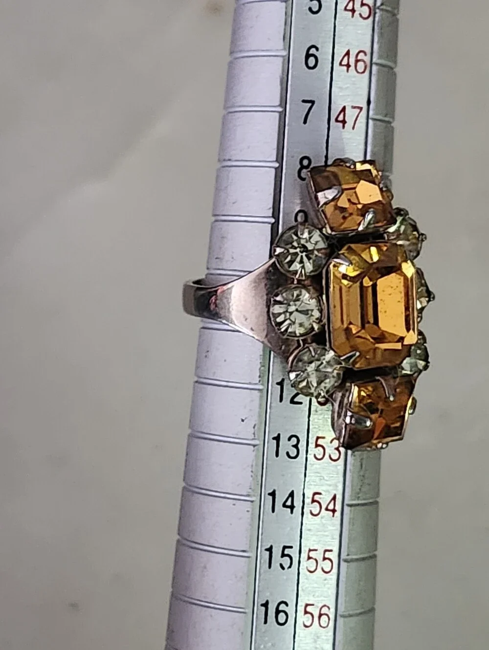 Vtg Amber Crystal Statement Ring